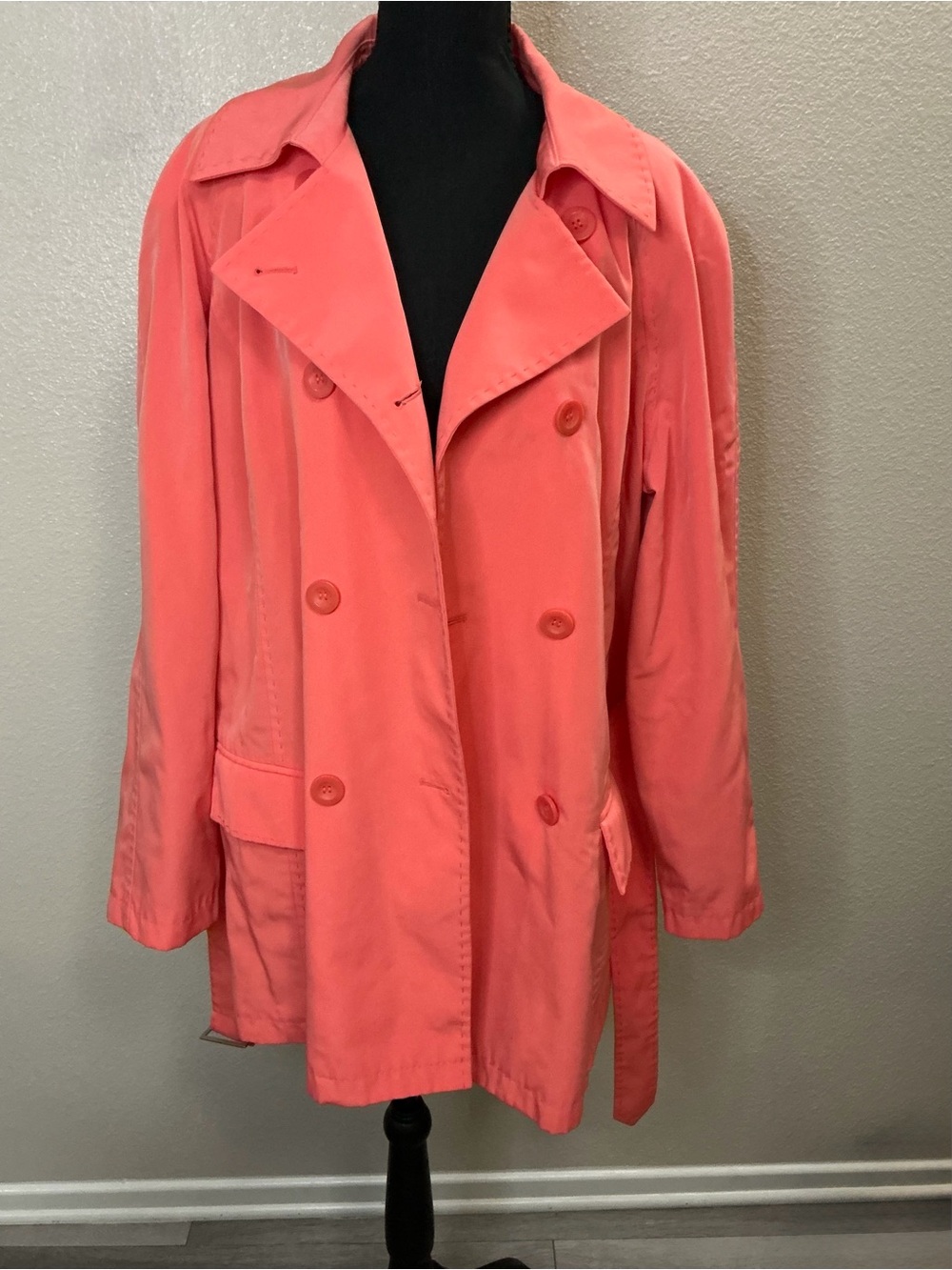 New York & Company Coral Pink Double-Breasted Trench Coat